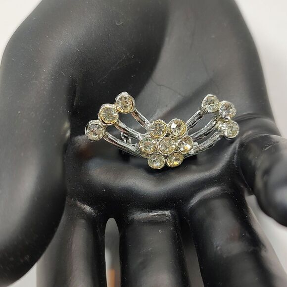 VTG Art Deco Silver Tone Metal Glass Rhinestone Cluster Brooch Lapel Pin Flower - Picture 3 of 16